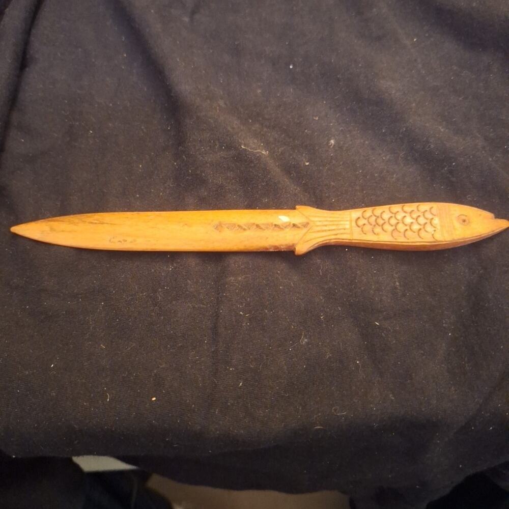 Vintage Hand Carved Wood Wooden Fish Letter Opener 8" - Picture 5 of 5